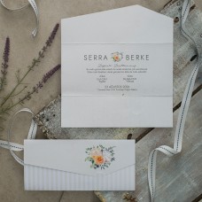 Çiçekli Katlamalı Zarfsız Davetiye