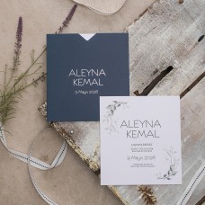 Kare Yaldızlı Lacivert Davetiye